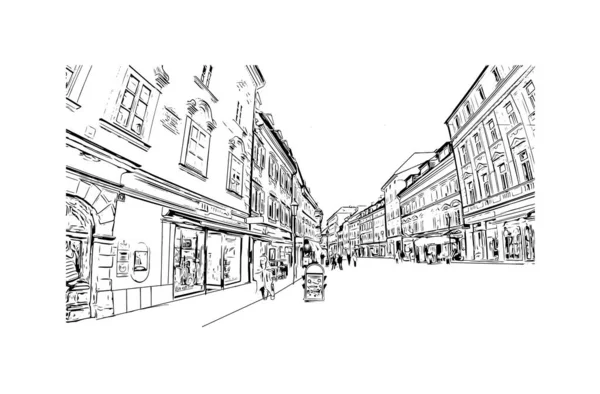 Imprimer Ville Klagenfurt Est Située Autriche Illustration Dessinée Main Vecteur — Image vectorielle