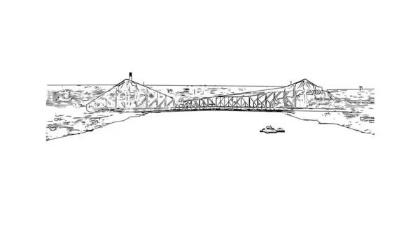 Imprimir Vista Del Edificio Con Hito Calcuta Ciudad India Dibujo — Archivo Imágenes Vectoriales