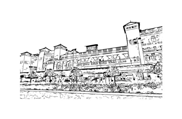 Print Building View Landmark Kolkata Staden Indien Handritad Skiss Illustration — Stock vektor