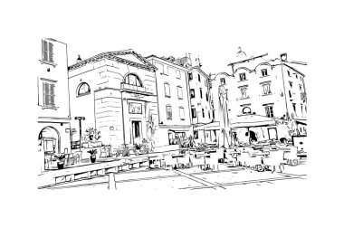 Koper 'in tarihi yapısına sahip Print Building view Slovenya' da bir liman kentidir. Vektörde elle çizilmiş çizim çizimi.