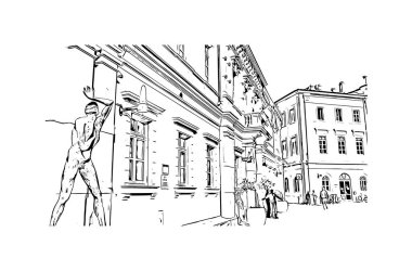 Koper 'in tarihi yapısına sahip Print Building view Slovenya' da bir liman kentidir. Vektörde elle çizilmiş çizim çizimi.