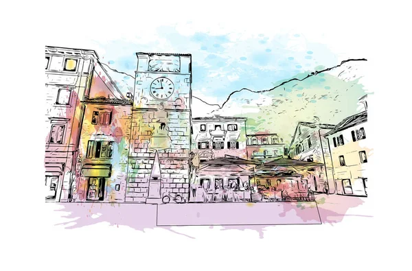 Print Vue Imprenable Sur Kotor Est Une Ville Fortifiée Monténégro — Image vectorielle