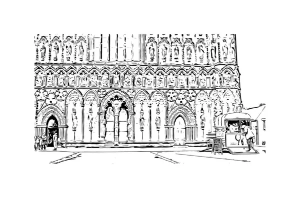 Print Building View Landmark Lichfield Staden England Handritad Skiss Illustration — Stock vektor