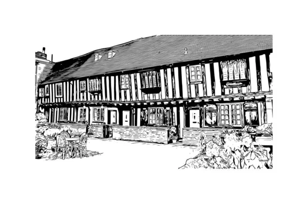Print Building View Landmark Lichfield Staden England Handritad Skiss Illustration — Stock vektor