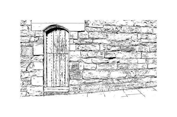 Print Building View Landmark Lichfield City England Hand Drawn Sketch — Stock Vector