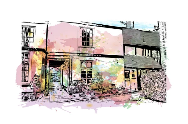Print Building View Landmark Lichfield City England Watercolor Splash Hand — Stock Vector