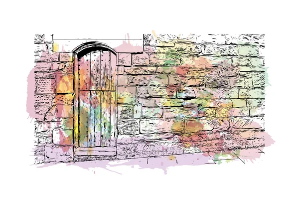 Print Building View Landmark Lichfield Anglia Városa Akvarell Splash Kézzel — Stock Vector