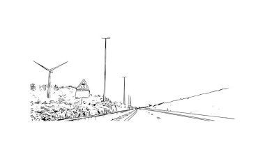 Leuven 'in simgesi olan Print Building View Belçika' nın başkentidir. Vektörde elle çizilmiş çizim çizimi. 