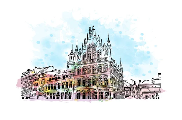 Das Gebäude Mit Dem Wahrzeichen Von Leuven Ist Die Stadt — Stockvektor
