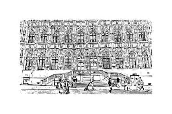 Leuven Simgesi Olan Print Building View Belçika Nın Başkentidir Vektörde — Stok Vektör