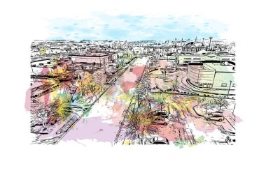 Yazdırma binası manzarası Lexington 'un simgesi olan Kentucky' de bir şehirdir. Vektörde elle çizilmiş resim ile suluboya sıçraması.