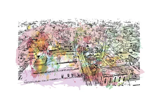 Vytisknout Pohled Budovu Orientačním Bodem Lexingtonu Město Kentucky Akvarelové Stříknutí — Stockový vektor