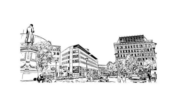 Print Building View Landmark Liege City Belgium Hand Drawn Sketch — Stock Vector