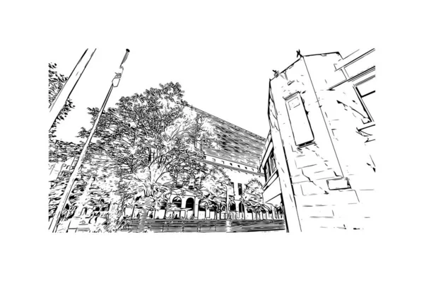 Imprimir Vista Del Edificio Con Hito Lieja Ciudad Bélgica Dibujo — Archivo Imágenes Vectoriales