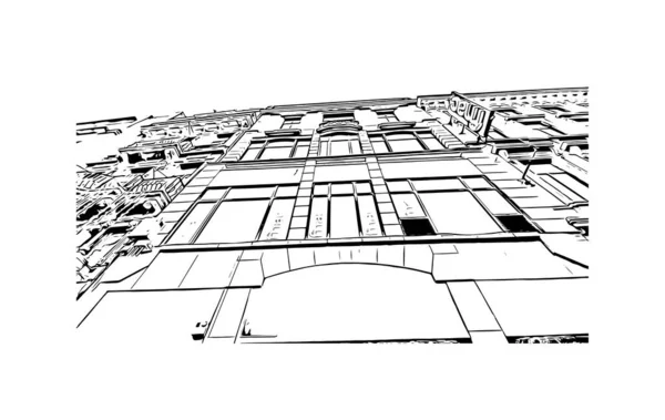 列日的标志性建筑是比利时的城市 矢量手绘草图 — 图库矢量图片