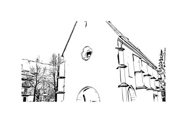 Print Building view with landmark of Lienz is the town in Austria. Vektörde elle çizilmiş çizim çizimi.