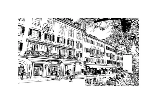 Print Building View Landmark Lienz Staden Österrike Handritad Skiss Illustration — Stock vektor