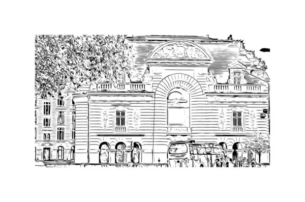 Print Building Vista Com Marco Lille Cidade França Desenho Desenhado — Vetor de Stock