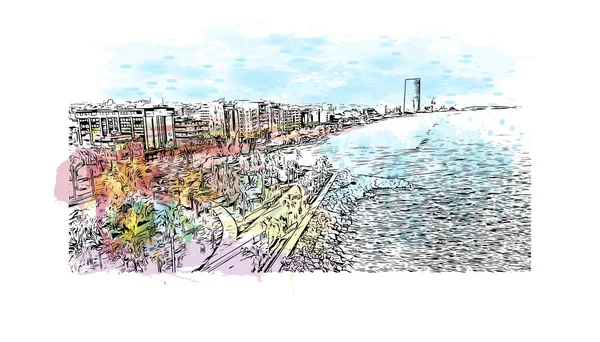 Imprimer Vue Sur Bâtiment Avec Point Repère Limassol Est Ville — Image vectorielle