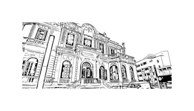 Limasol 'un simgesi olan Print Building view Kıbrıs Rum Kesimi' nde yer almaktadır. Vektörde elle çizilmiş çizim çizimi.