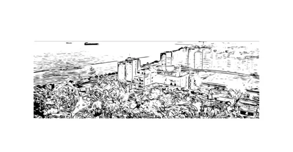 Vytisknout Pohled Budovu Orientačním Bodem Limassolu Městem Kypru Ručně Kreslená — Stockový vektor