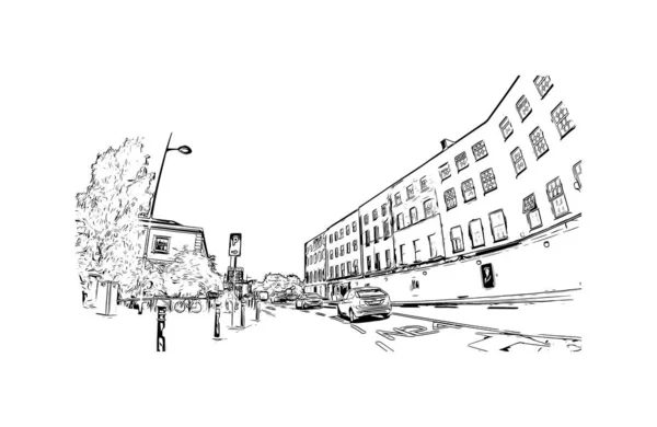 利默里克的标志性建筑是爱尔兰共和国的一个主要城市 矢量手绘草图 — 图库矢量图片
