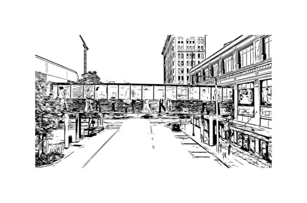 Print Building View Landmark Lincoln Nebraska Huvudstad Handritad Skiss Illustration — Stock vektor