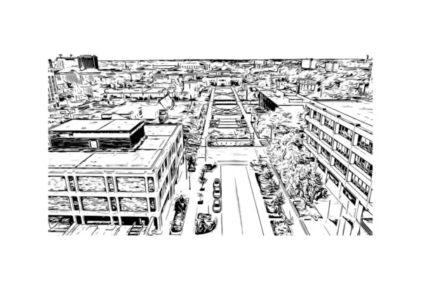 林肯城的标志性建筑是内布拉斯加州的首府 矢量手绘草图 — 图库矢量图片
