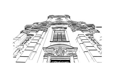 Print Building view with landmark of Linz is the city in Austria. Vektörde elle çizilmiş çizim çizimi.