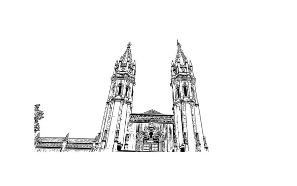 Print Building View Landmark Lisbon Capital Portugal Hand Drawn Sketch — Stock Vector