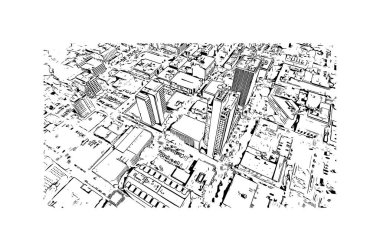 Little Rock 'ın simgesi olan Print Building View Arkansas şehridir. Vektörde elle çizilmiş çizim çizimi.