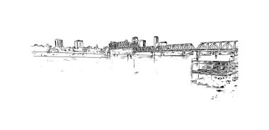 Little Rock 'ın simgesi olan Print Building View Arkansas şehridir. Vektörde elle çizilmiş çizim çizimi.