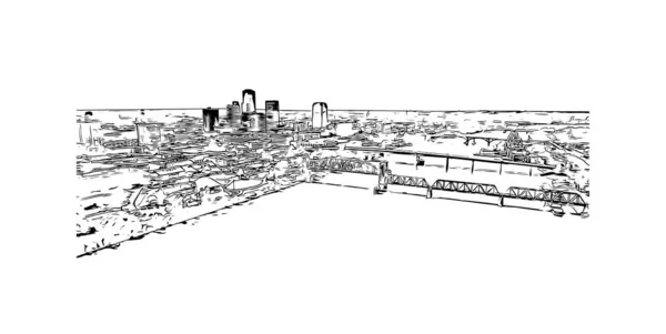 小石城的标志性建筑是阿肯色州的一个城市 矢量手绘草图 — 图库矢量图片