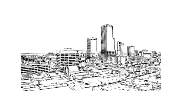 Little Rock Simgesi Olan Print Building View Arkansas Şehridir Vektörde — Stok Vektör