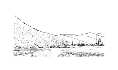 Livigno 'nun simgesi olan Print Building view İtalya' da yer almaktadır. Vektörde elle çizilmiş çizim çizimi.