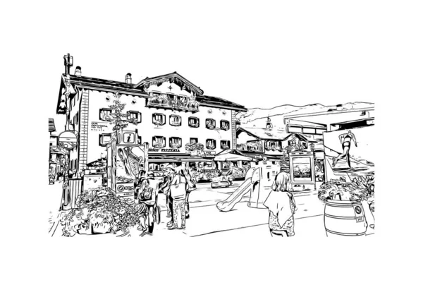 Print Building View Landmark Livigno Town Italy Hand Drawn Sketch — 图库矢量图片