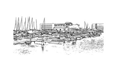 Print Building view with landmark of Livorno is the city in Italy. Vektörde elle çizilmiş çizim çizimi.