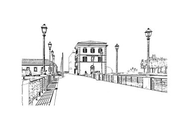 Print Building view with landmark of Livorno is the city in Italy. Vektörde elle çizilmiş çizim çizimi.