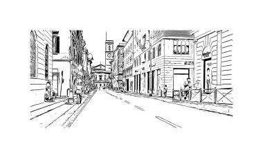 Print Building view with landmark of Livorno is the city in Italy. Vektörde elle çizilmiş çizim çizimi.