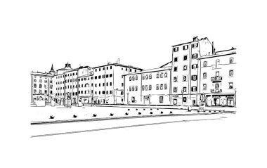 Print Building view with landmark of Livorno is the city in Italy. Vektörde elle çizilmiş çizim çizimi.