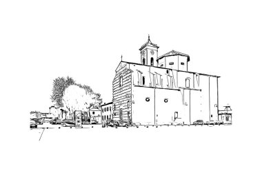Print Building view with landmark of Livorno is the city in Italy. Vektörde elle çizilmiş çizim çizimi.