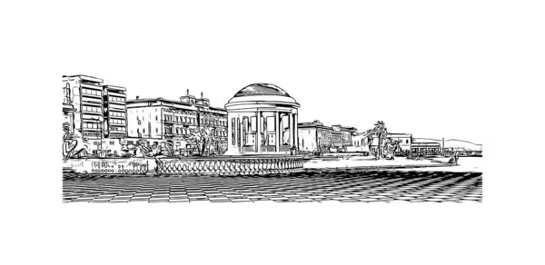 Print Building View Landmark Livorno City Italy Hand Drawn Sketch — Stock Vector