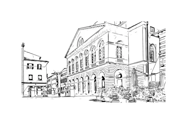 Vytisknout Pohled Budovu Orientačním Bodem Livorno Město Itálii Ručně Kreslená — Stockový vektor
