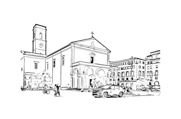 Imprimir Vista Del Edificio Con Hito Livorno Ciudad Italia Dibujo — Vector de stock