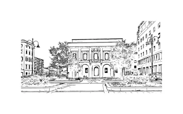 Print Building View Landmark Livorno Staden Italien Handritad Skiss Illustration — Stock vektor