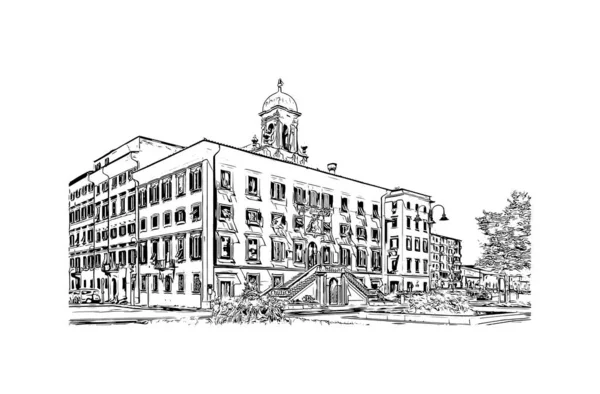 Print Building View Landmark Livorno City Italy Vektörde Elle Çizilmiş — Stok Vektör