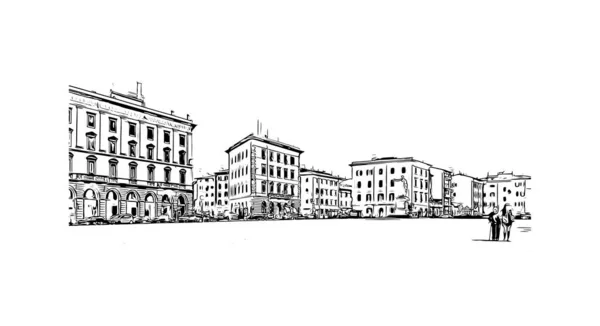 Print Building View Landmark Livorno City Italy Hand Drawn Sketch — 图库矢量图片