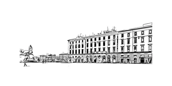 Print Building View Landmark Livorno Staden Italien Handritad Skiss Illustration — Stock vektor