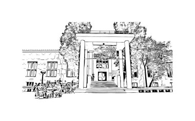 Slovenya 'nın başkenti Ljubljana' nın simgesi olan Print Building view 'dir. Vektörde elle çizilmiş çizim çizimi.