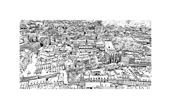 Print Building View Landmark Ljubljana Capital Slovenia Hand Drawn Sketch — Stock Vector